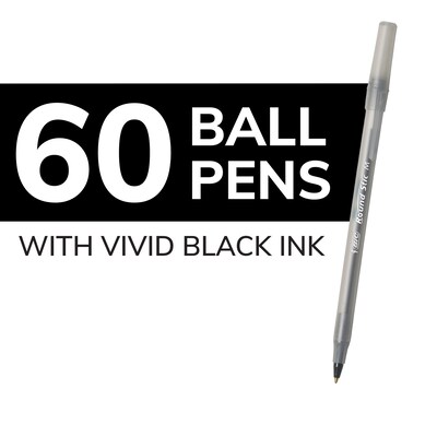 BIC Round Stic Xtra-Life Ballpoint Pen, Medium Point, Black Ink, 60/Pack (GSM609-BLK)