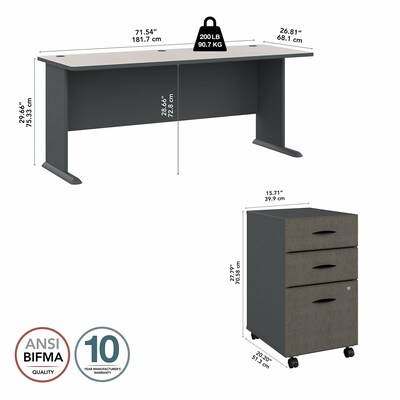 Bush Business Furniture Cubix 72W Desk with Mobile File Cabinet, Slate/White Spectrum (SRA013SLSU)