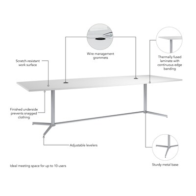 Bush Business Furniture 120W x 48D Boat Shaped Conference Table with Metal Base, White (99TBM120WHSVK)