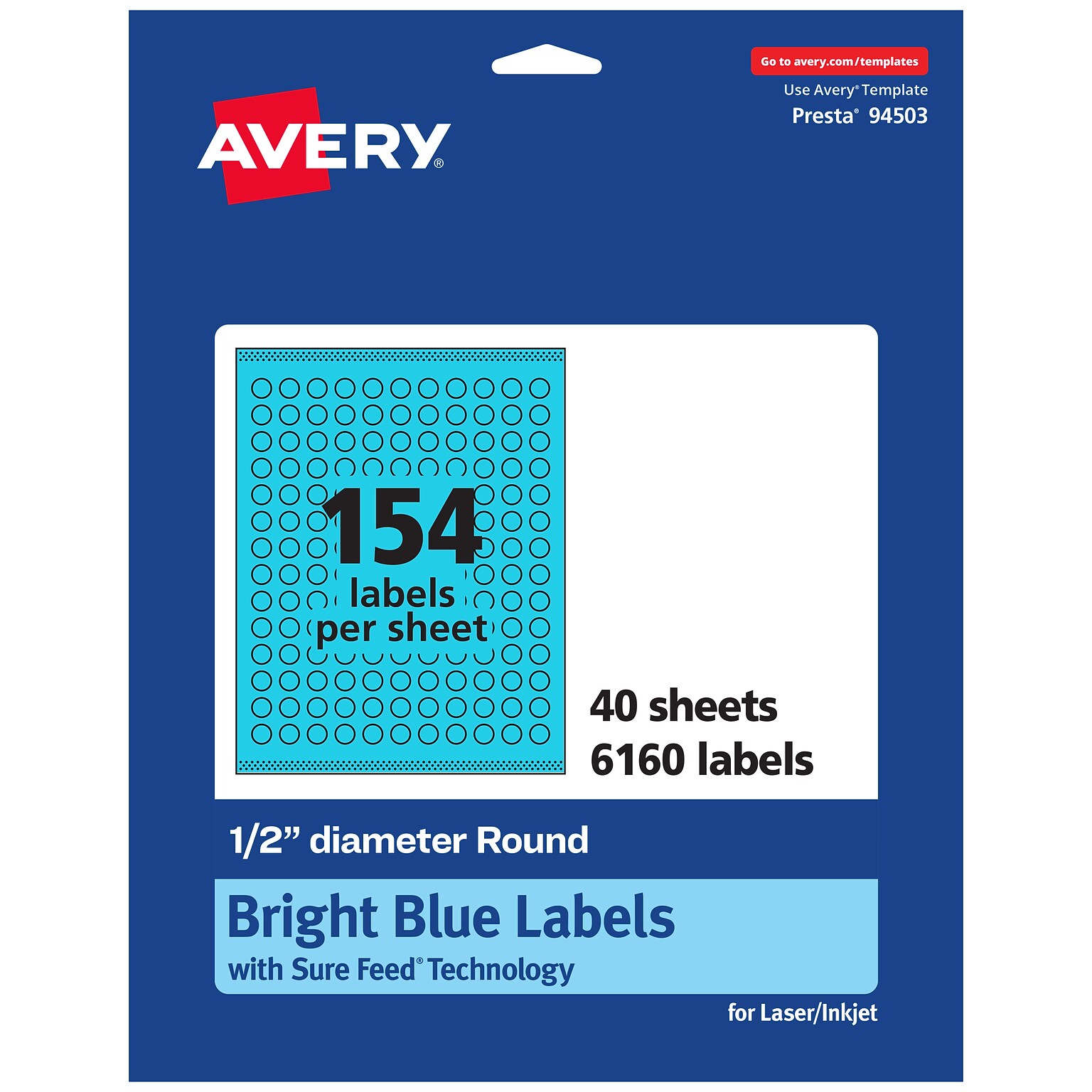 Avery Laser/Inkjet Multipurpose Circle Labels, 0.5 Dia., Bright Blue, 6160/Pack (94503)