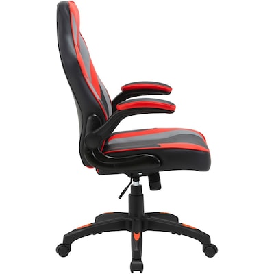 Lorell Vinyl Ergonomic Racing Gaming Chair, Black/Red/Gray (LLR84394)