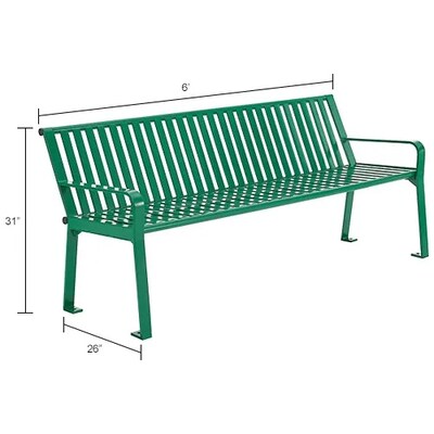Global Industrial 6' Outdoor Bench w/ Back, Vertical Steel Slat, Green (694854KD)
