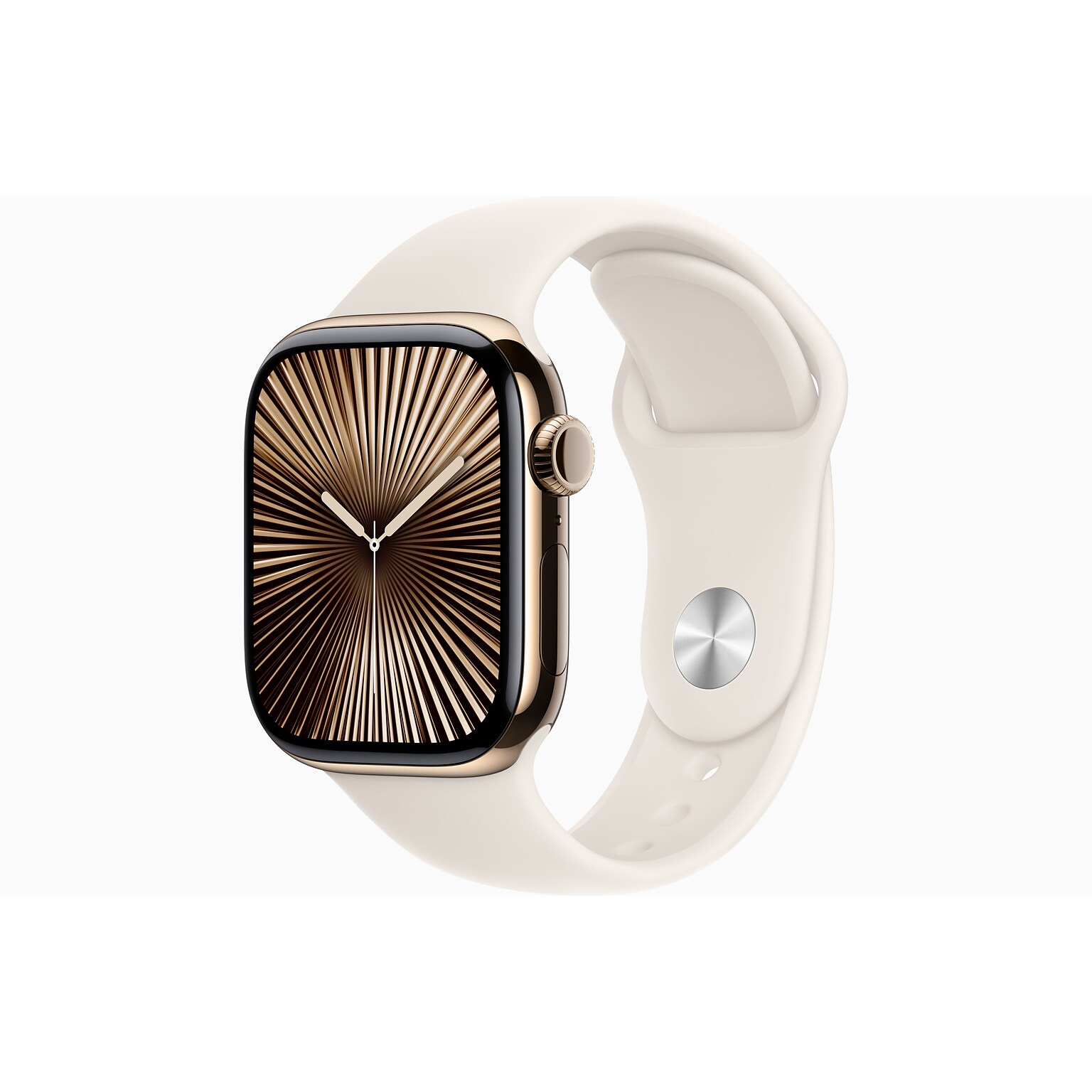 Apple Watch Series 10, GPS + Cellular, 42mm, Gold Titanium Case, Starlight Sport Band (MX073LW/A)