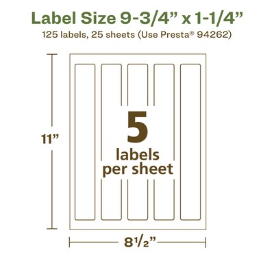 Avery EcoFriendly Laser/Inkjet Rectangle Multipurpose Labels, 9-3/4" x 1-1/4", White, 125/Pack (94262)
