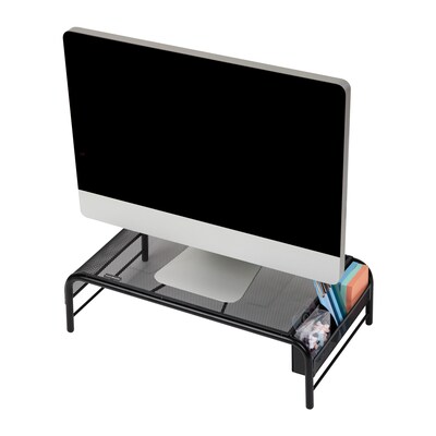 Mind Reader Ventilated Monitor Stand and Laptop Riser with Side Storage, Black (MESHM-BLK)
