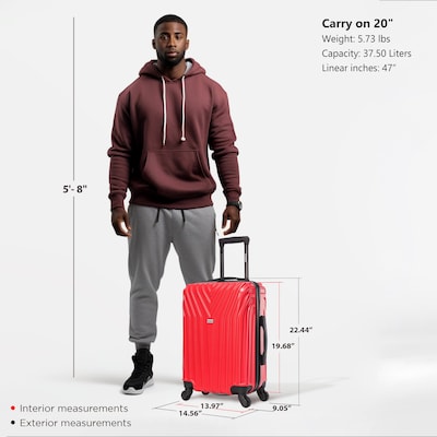 InUSA Vasty 22.44" Hardside Suitcase, 4-Wheeled Spinner, TSA Checkpoint Friendly, Red (IUVAS00S-RED)