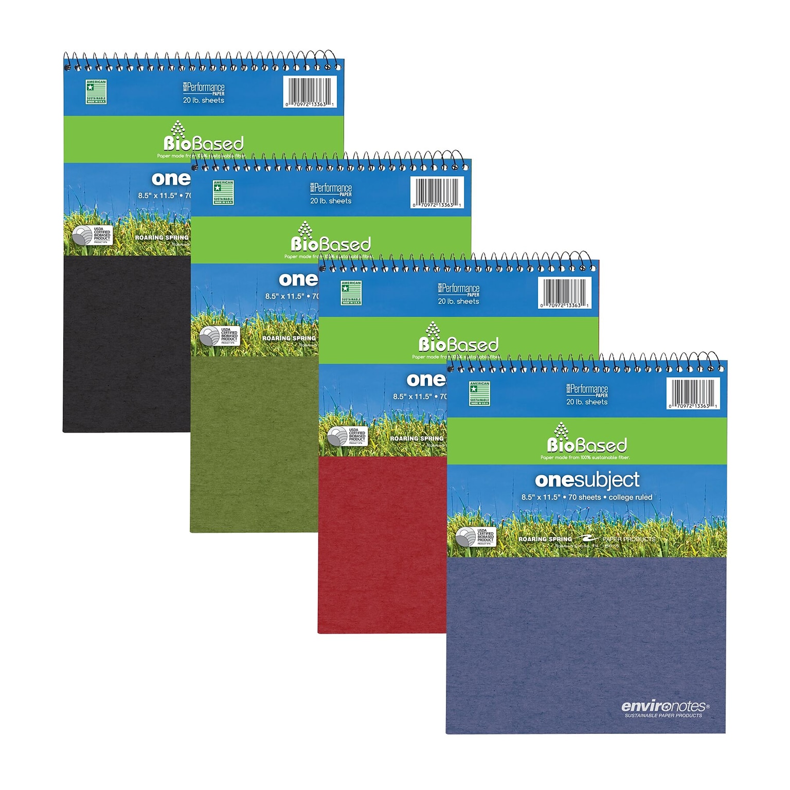 Roaring Spring Paper Products BioBased 1-Subject Professional Notebooks, 11.5 x 8.5, College Ruled, 70 Sheets, Each (13363)