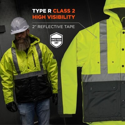 GloWear 8275 Heavy-Duty High-Visibility Workwear Jacket, L, Lime/Black (23974)