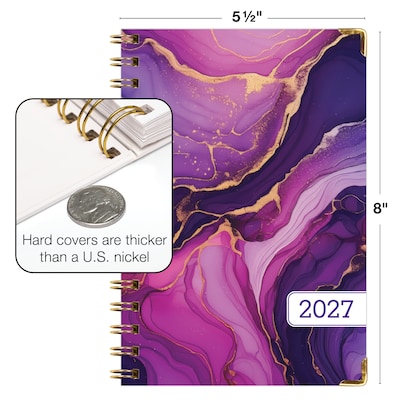 2027 Excello Brands 6" x 8" Weekly & Monthly Standard Planner, Paperboard Cover, Pink Purple Marble (FSHN-CY27-58-22)