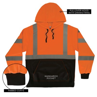 Ergodyne GloWear 8311BK High Visibility Long Sleeve Black Bottom Hooded Sweatshirt, ANSI Type R Class 3, Orange, Medium (22883)