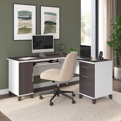 Bush Home Somerset 60 W L Shaped Office Desk with Storage, Storm Gray (WC81030K)