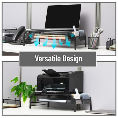 Mind Reader Monitor Stand with Paper Tray, Metal, Black (MESHMONSTA-BLK)