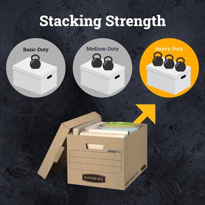 Bankers Box Heavy-Duty Corrugated File Storage Boxes, Lift-Off Lid, Letter/Legal Size, Kraft, 25/Carton (7150001)