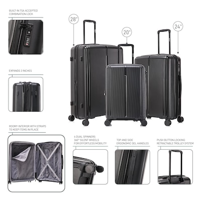 DUKAP Airley 3-Piece Hardside Spinner Luggage Set, TSA Checkpoint Friendly, Black (DKAIRSML-BLK)