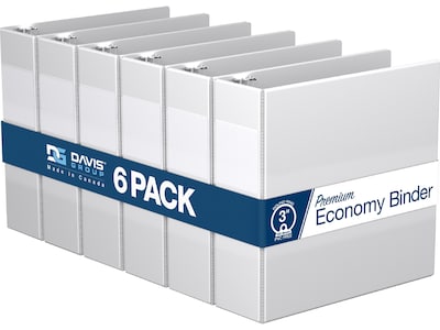 Davis Group Premium Economy 3 3-Ring Non-View Binders, White, 6/Pack (2314-00-06)