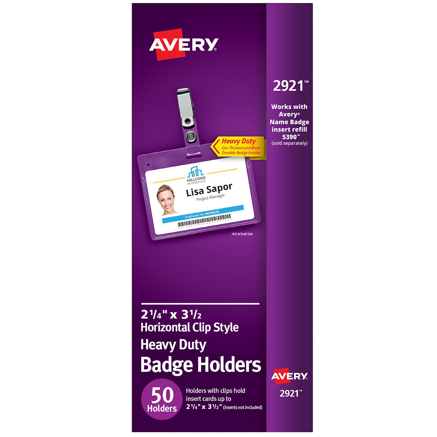 Avery Clip On ID Badge Holder, Clear, 50/Box (2921)