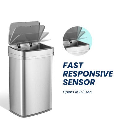 NineStars Stainless Steel Indoor UV Odor Neutralizing Automatic Sensor Trasn Can, 13.2 Gallons, Silver (ONT-50-81SL)