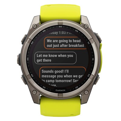 Garmin fenix 8 Multisport Sapphire Solar GPS Watch, 51-mm, Titanium Bezel with Amp Yellow/Graphite Band (010-02907-20)