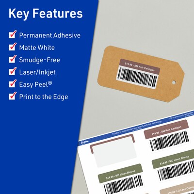 Avery TrueBlock Laser/Inkjet Rectangle Multipurpose Labels, 1.5 x 2.75, White, 100 Labels/Pack (94230)
