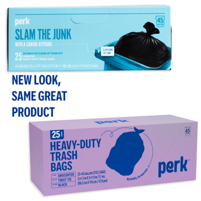 Perk™ 45 Gallon Kitchen Industrial Trash Bag, 45 x 38, Low Density, 1.1 mil, Black, 25 Bags/Box (PK56748)