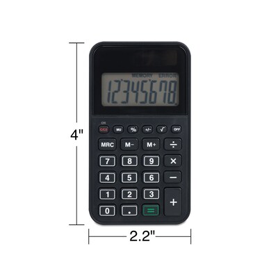 8-Digit Solar and Battery Basic Pocket Calculator, Black (ST130-CC)