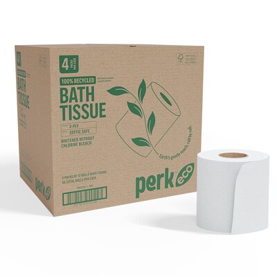 Perk™ Eco Recycled Toilet Paper, 2-ply, White, 240 Sheets/Roll, 48 Rolls/Case (PK63226CT)