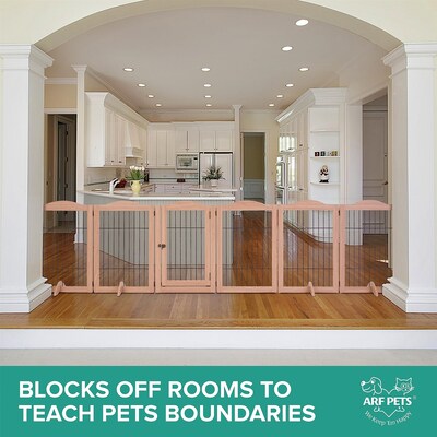 Arf Pets Freestanding 360° Foldable Dog Gate, 6-Panel Extension, 120"W x 31.5"H, Walnut (APDGWM6P)