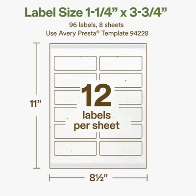 Avery Hemp Rectangle Laser/Inkjet Multipurpose Labels, 1-1/4" x 3-3/4", Off-White (96/Pack)
