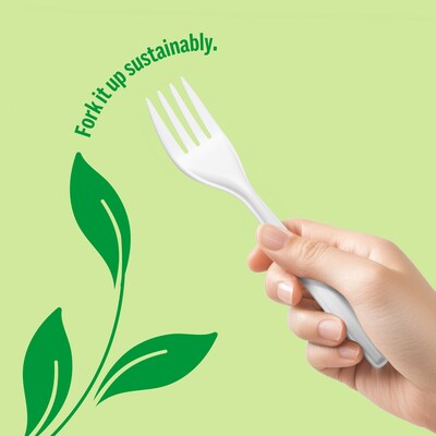 Perk™ Eco Compostable PLA Fork, Medium-Weight, White, 1800/Carton (PK56201CT)