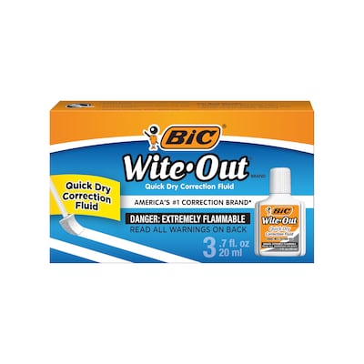 BIC Wite-Out Correction Fluid, 20 ml., White, 3/Pack (50603)