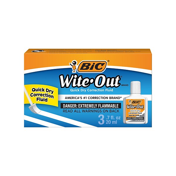 BIC Wite-Out Correction Fluid, 20 ml., White, 3/Pack (50603)