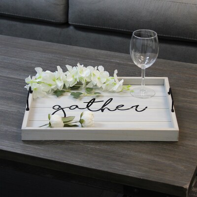 Elegant Designs "Gather" Decorative Wood Serving Tray w/ Handles, 15.50" x 12", Gray Wash (HG2000-GGH)