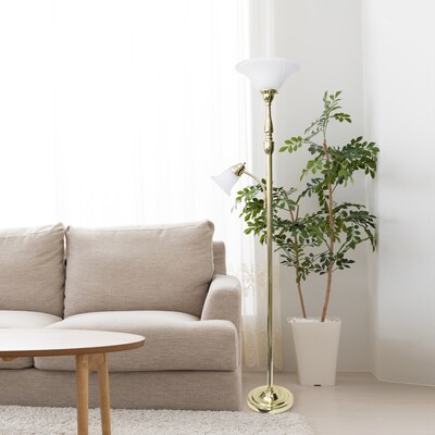 Lalia Home Torchiere Floor Lamp with Reading Light and Marble Glass Shades, Gold (LHF-3003-GL)