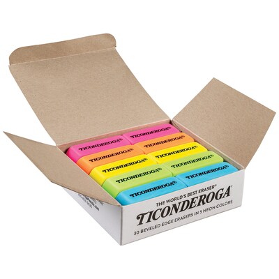 Ticonderoga Neon Wedge Eraser, Assorted Colors, 30/Pack (DIX38930)