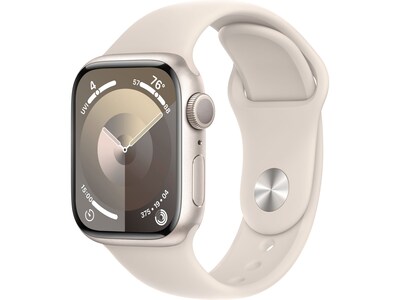 Apple Watch Series 9 (GPS) Smartwatch, 41mm, Starlight Aluminum Case with Starlight Sport Band, Medi