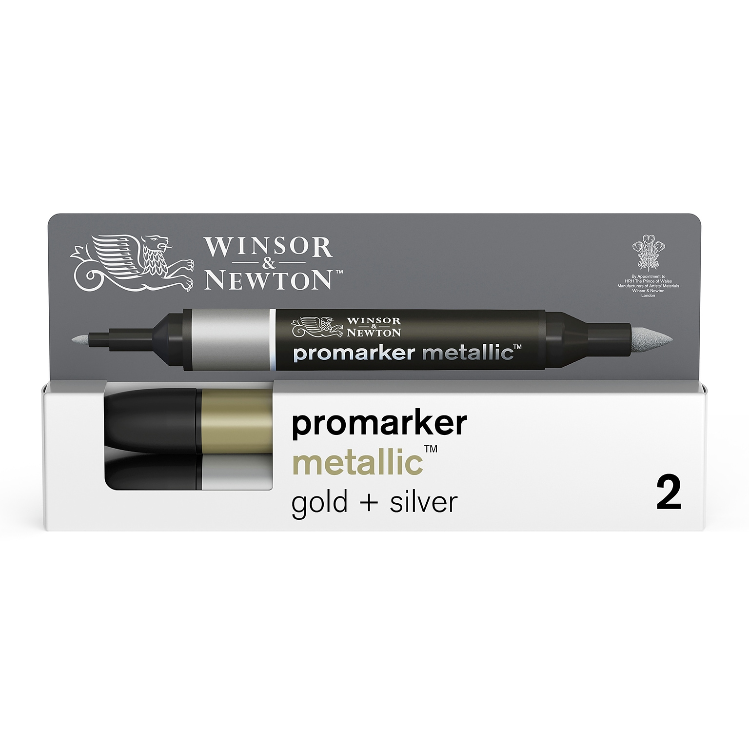 Winsor & Newton Promarker Dual-Tip Alcohol Based Marker, Metallic Gold + Silver, 2/Pack (WNX0290150)