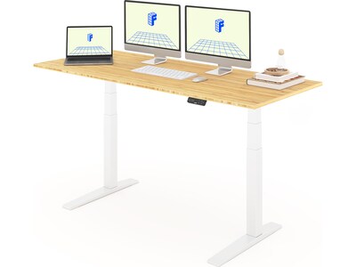 FlexiSpot E7 Pro 72"W Electric Adjustable Standing Desk, Bamboo/White (E7WPRO7230-LBZB)