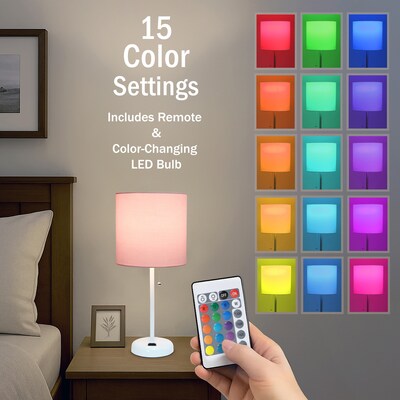 Simple Designs 19.5" LED Table Lamp, White/Light Pink Shade (LT2024-POW-CCLB)