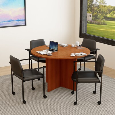Boss Office Products 42 Round Cherry Laminate Table Set w/ 4 Black Vinyl Chairs (GROUP127C-D)