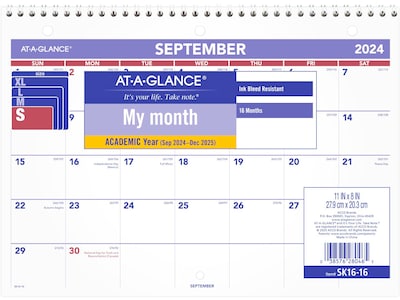 2024-2025 AT-A-GLANCE 11" x 8" Academic Monthly Desk or Wall Calendar, Purple/Red (SK16-16-25)
