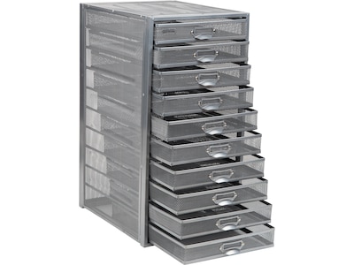 Mind Reader 10-Compartment Metal Mesh File Storage Drawers, Silver (10CABMESH-SIL)