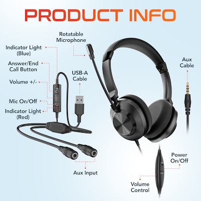 Delton T32Y Training Headsets with Master Adapter & Splitter, Black, 2/Pack (DWHT232Y)