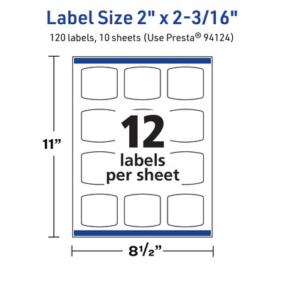 Avery TrueBlock Laser/Inkjet Square Multipurpose Labels, 2" x 2-3/16", White, 120/Pack (94124)