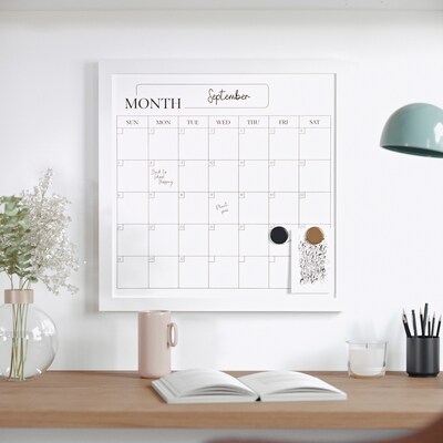 Martha Stewart Everette Magnetic Dry Erase Monthly Calendar Set, Engineered Wood Frame, 18" x 18" (BRPMMWP4545WT)