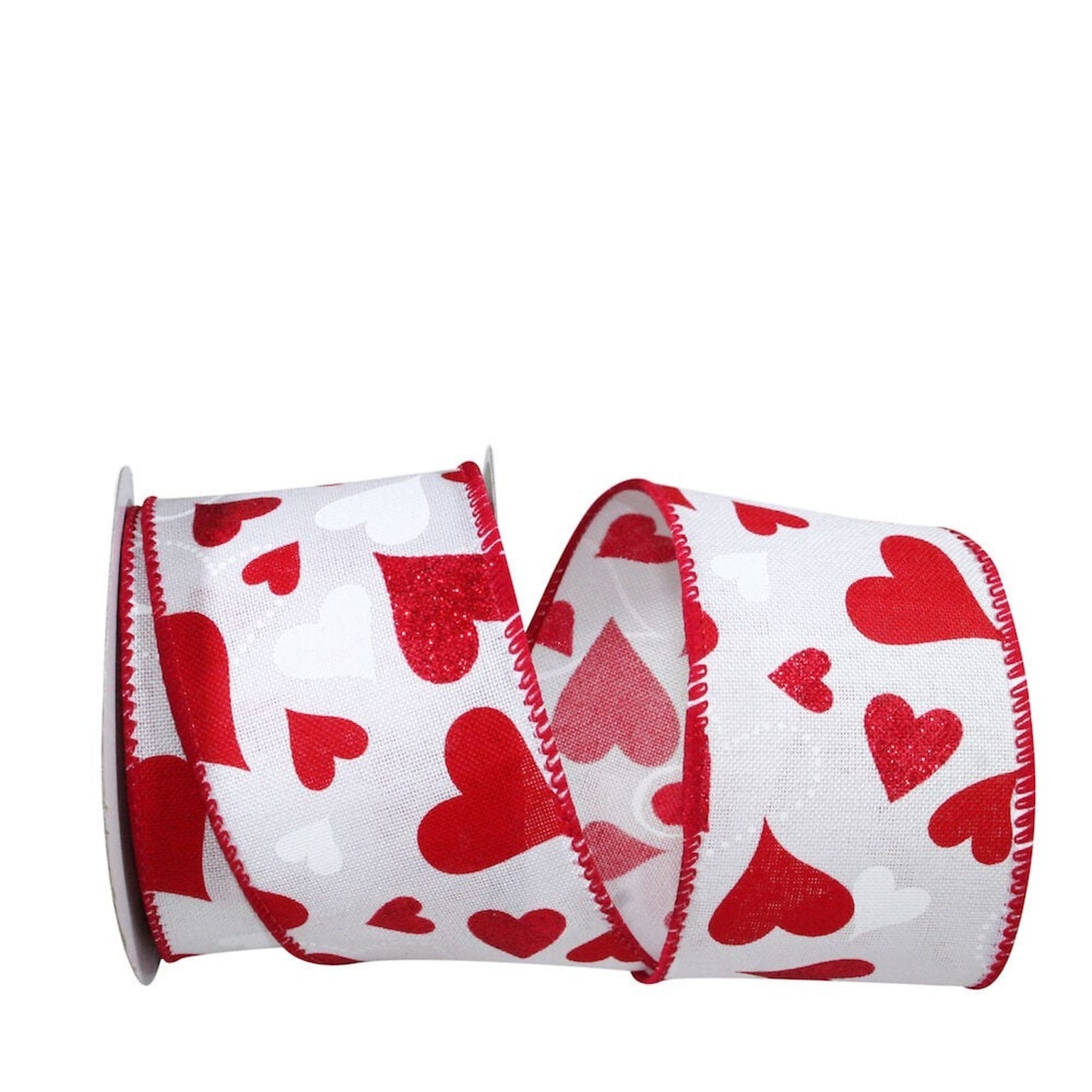 JAM Paper Hearts Glitter Tails Ribbon, Red/White (52640340695)