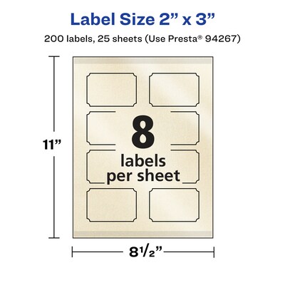 Avery Pearlized Ivory Decorative Edge Multipurpose Labels, 2" x 3", Ivory, 200/Pack (94267)
