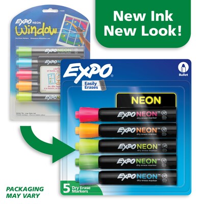 Expo Neon Window Dry Erase Markers, Bullet Tip, Assorted Colors, 5/Pack (1752226)