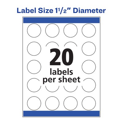Avery Print-to-the-Edge Inkjet Round Labels, 1 1/2" Dia, White, 400 Labels/Pack (8293)