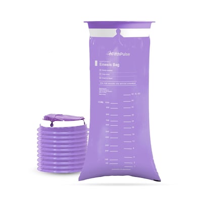 FifthPulse Emesis Bags Disposable Medical Grade, Leak Resistant, Portable (1000ml), Lavender, 10 Pac
