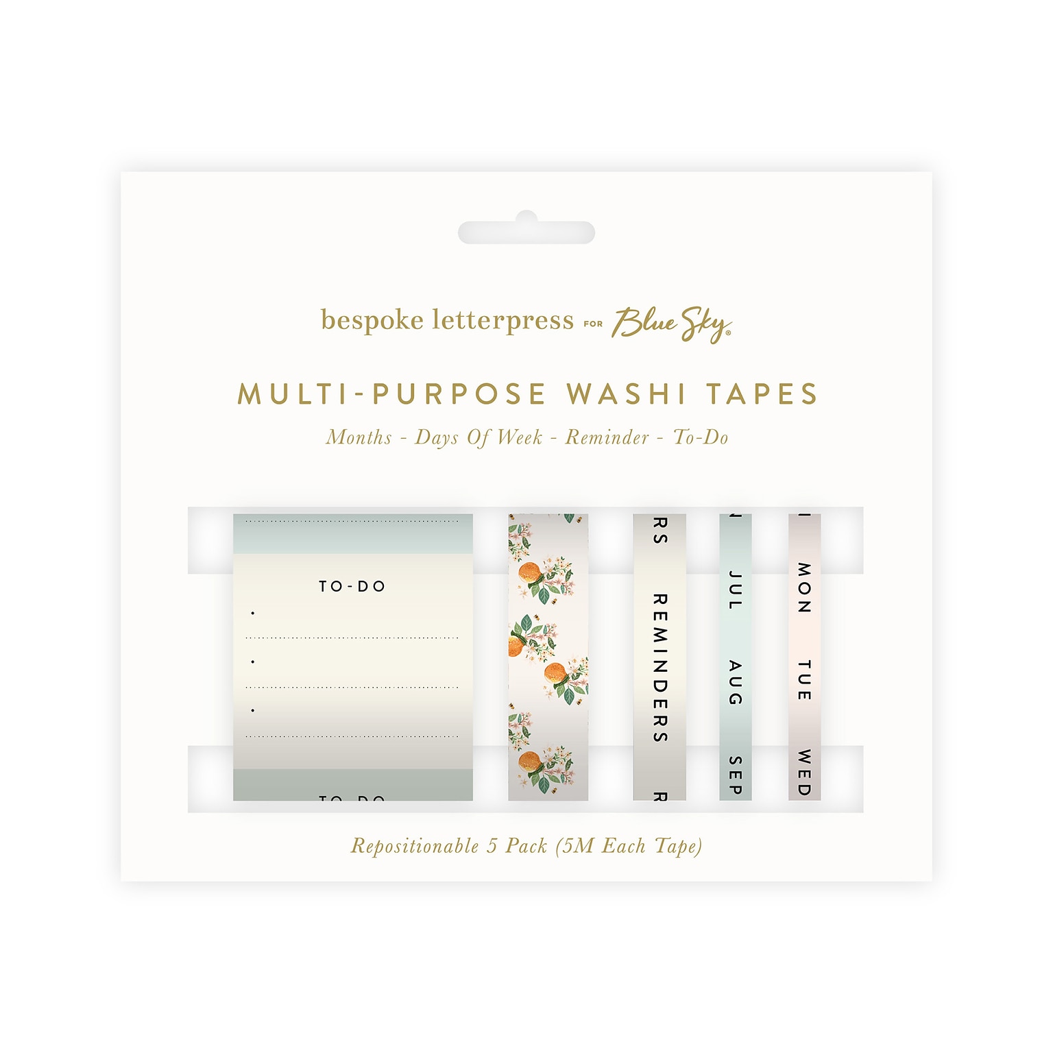 Blue Sky Bespoke Letterpress Assorted Washi Tape, 5 Rolls/Pack (155570)